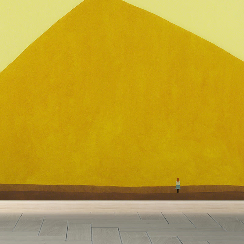 Hills Scene Painting Mural Decal Yellow Contemporary Art Wall Covering for Living Room Clearhalo 'Wall Decor' 'Wall Mural' 1618997