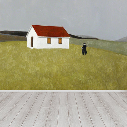 Fall Farmfield Landscape Wall Mural Green Modern Artistic Wall Decor for Boys Room Green Clearhalo 'Wall Decor' 'Wall Mural' 1619001