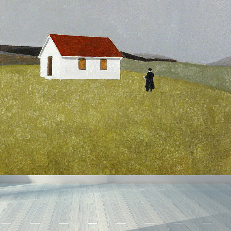 Fall Farmfield Landscape Wall Mural Green Modern Artistic Wall Decor for Boys Room Clearhalo 'Wall Decor' 'Wall Mural' 1619003