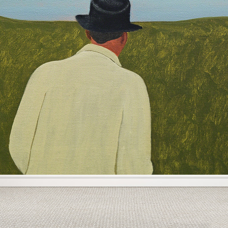 Contemporary Art Meadow Landscape Mural Green Stain-Proof Wall Covering for Kitchen Clearhalo 'Wall Decor' 'Wall Mural' 1619007