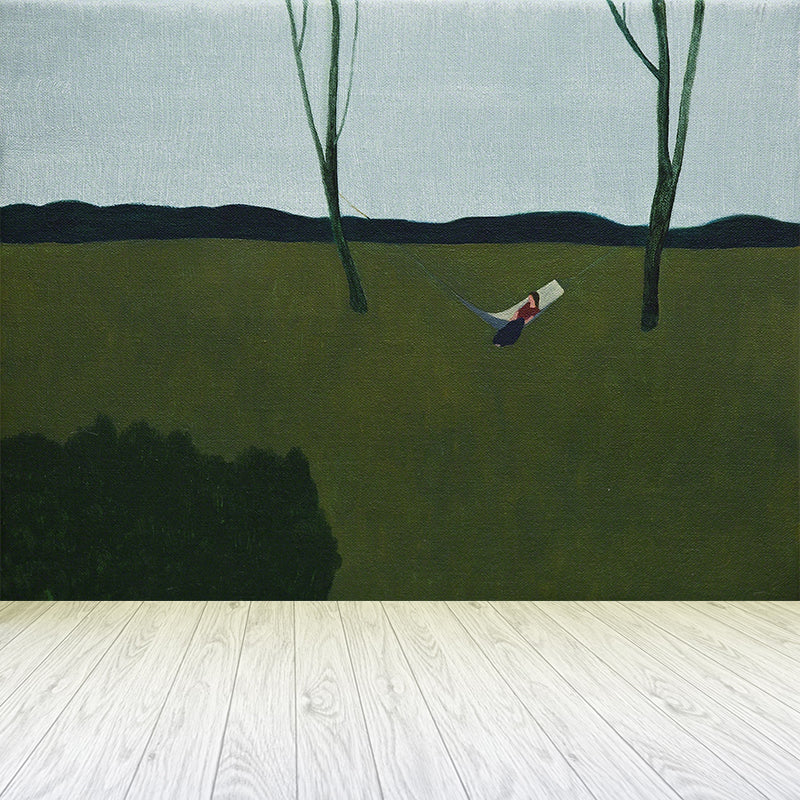 Modern Aesthetics Steppe Scene Mural Wallpaper Green Nature Landscape Wall Covering Green Clearhalo 'Wall Decor' 'Wall Mural' 1619011