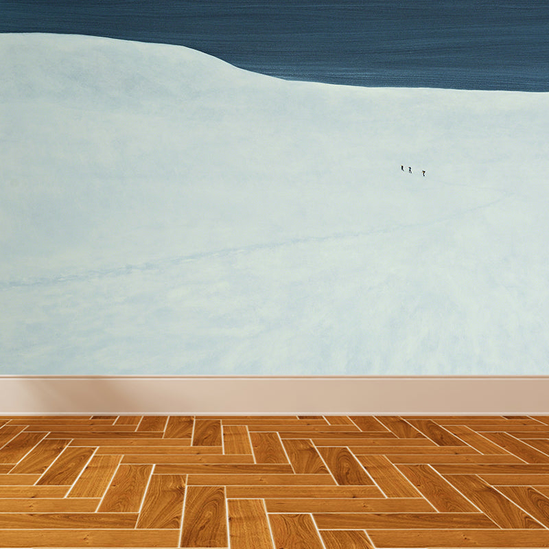 Modern Aesthetics Girls Mural Wallpaper Snowfield and Figures White Wall Covering White Clearhalo 'Wall Decor' 'Wall Mural' 1619016