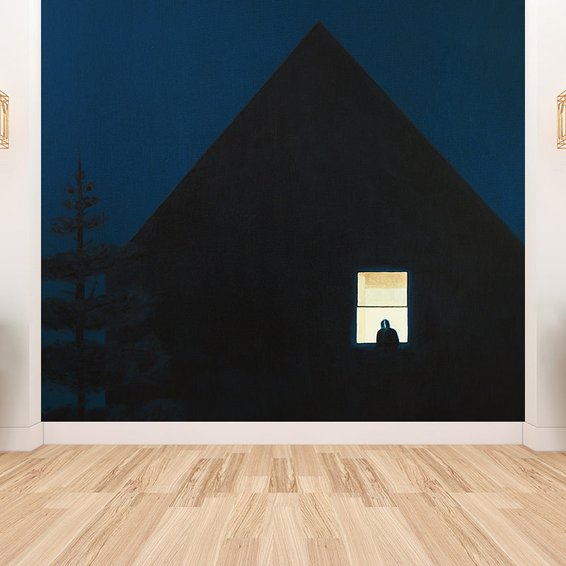 Modern Art Window Mural Non-Woven Stain Resistant Blue Wall Decor for Living Room Clearhalo 'Wall Decor' 'Wall Mural' 1619022