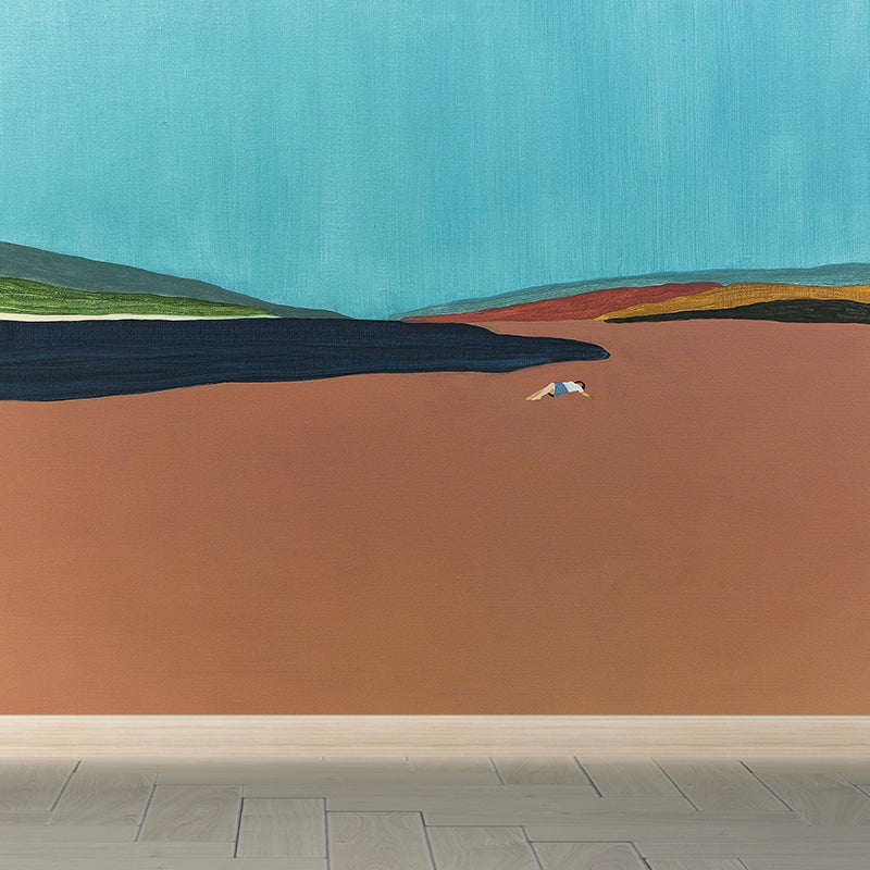 Contemporary Art Mountains View Mural Decal for Guest Room Customised Wall Decor in Orange Orange Clearhalo 'Wall Decor' 'Wall Mural' 1619026