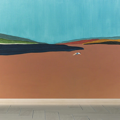 Contemporary Art Mountains View Mural Decal for Guest Room Customised Wall Decor in Orange Orange Clearhalo 'Wall Decor' 'Wall Mural' 1619026