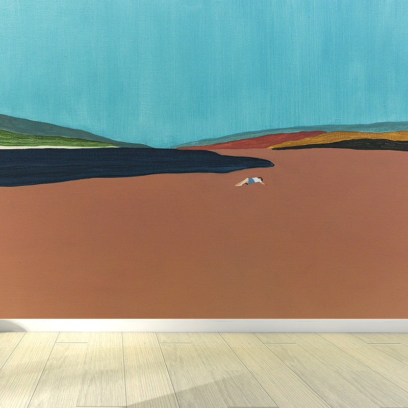 Contemporary Art Mountains View Mural Decal for Guest Room Customised Wall Decor in Orange Clearhalo 'Wall Decor' 'Wall Mural' 1619027