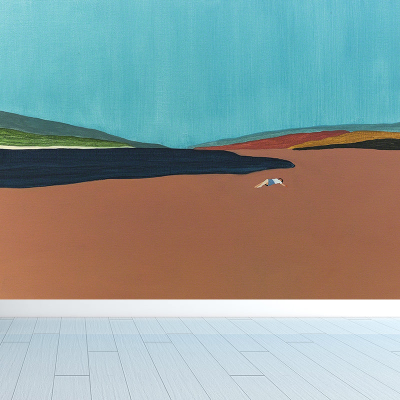 Contemporary Art Mountains View Mural Decal for Guest Room Customised Wall Decor in Orange Clearhalo 'Wall Decor' 'Wall Mural' 1619028