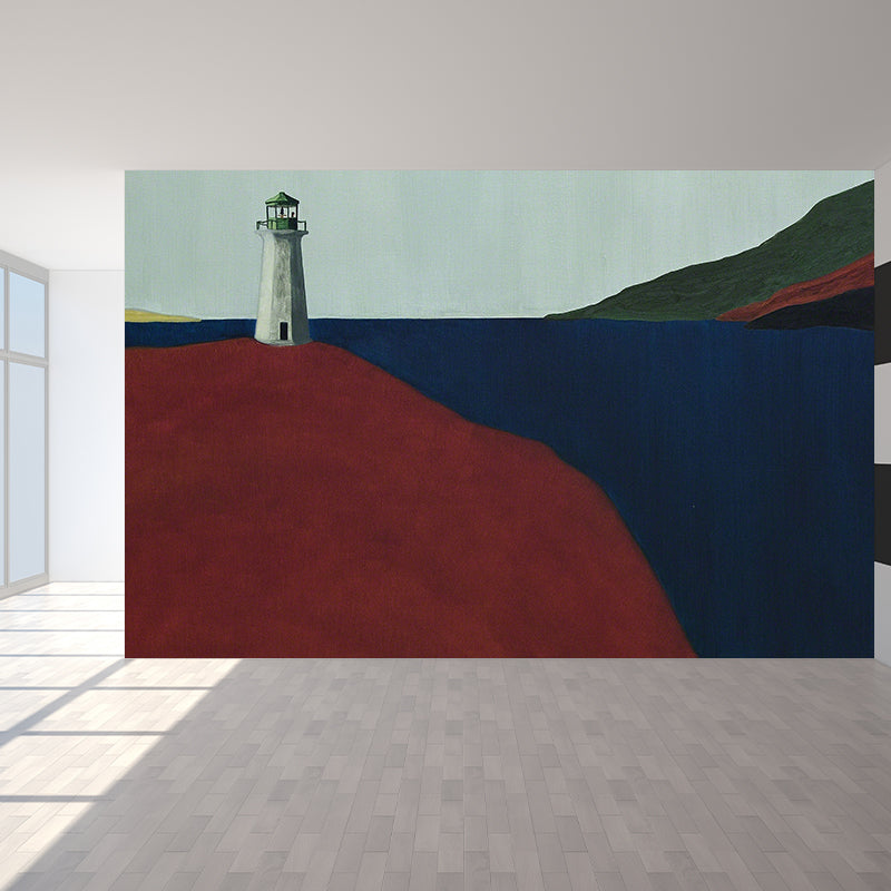 Modern Aesthetics Lighthouse Wall Mural Red Decorative Wall Covering for Dining Room Clearhalo 'Wall Decor' 'Wall Mural' 1619032