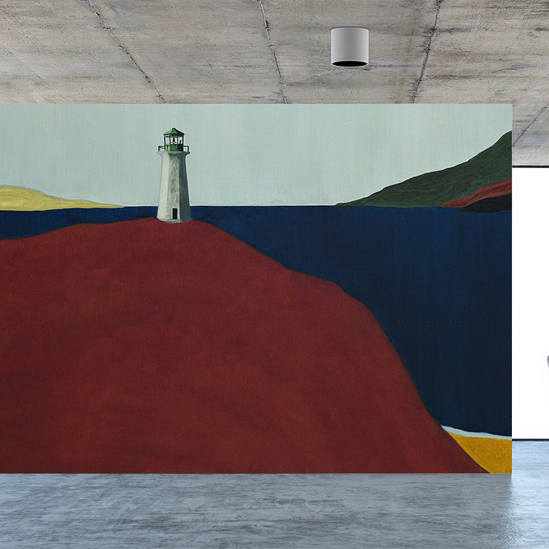 Modern Aesthetics Lighthouse Wall Mural Red Decorative Wall Covering for Dining Room Clearhalo 'Wall Decor' 'Wall Mural' 1619033