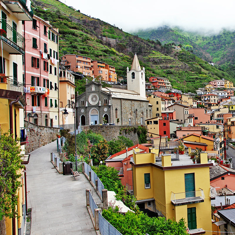 Mountain Town Building Mural Wallpaper Contemporary Non-Woven Material Wall Covering Clearhalo 'Wall Decor' 'Wall Mural' 1619049