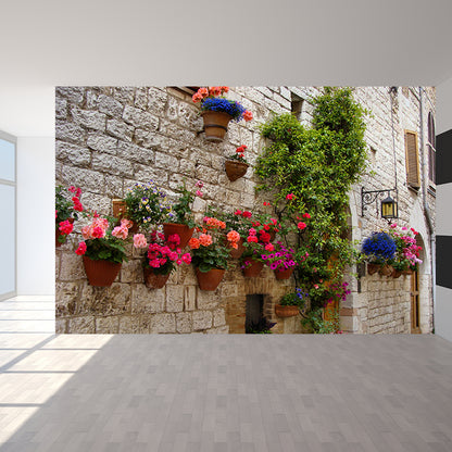 Contemporary Town and Flowers Mural Wallpaper Green Fancy Architecture Wall Covering Green Clearhalo 'Wall Decor' 'Wall Mural' 1619056