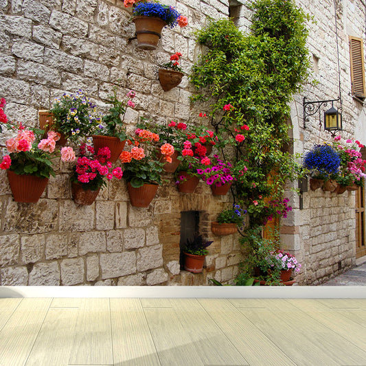 Contemporary Town and Flowers Mural Wallpaper Green Fancy Architecture Wall Covering Clearhalo 'Wall Decor' 'Wall Mural' 1619057