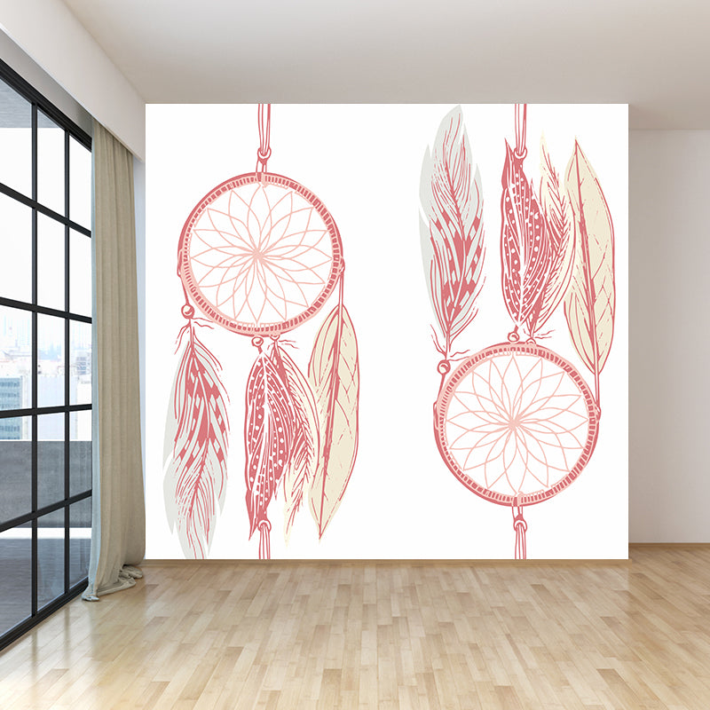Stain-Proof Dreamcatcher Wall Mural Non-Woven Texture Modern Wall Decor for Girls Room Pink Clearhalo 'Wall Decor' 'Wall Mural' 1619111