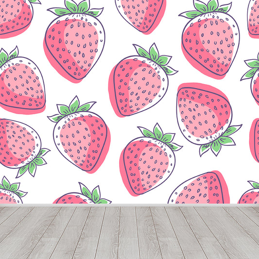 Stain Resistant Strawberries Wall Mural Non-Woven Modern Wall Decor for Girls Room Clearhalo 'Wall Decor' 'Wall Mural' 1619137