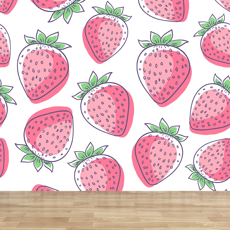 Stain Resistant Strawberries Wall Mural Non-Woven Modern Wall Decor for Girls Room Clearhalo 'Wall Decor' 'Wall Mural' 1619138