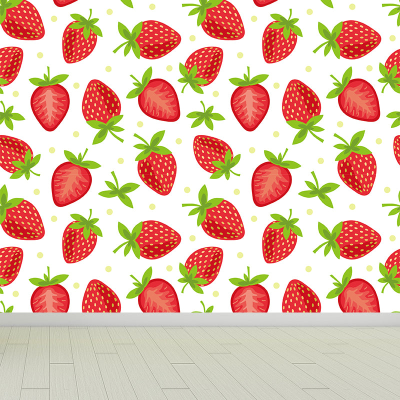 Large Ripe Strawberries Mural Wallpaper Modern Fresh Fruits Wall Covering in Red Red Clearhalo 'Wall Decor' 'Wall Mural' 1619146