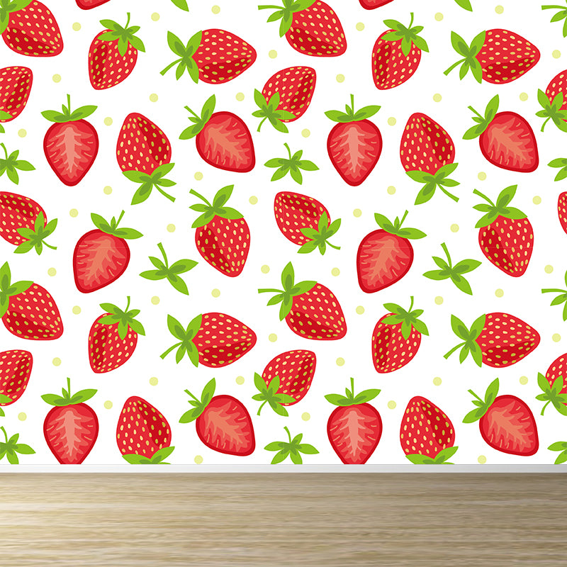 Large Ripe Strawberries Mural Wallpaper Modern Fresh Fruits Wall Covering in Red Clearhalo 'Wall Decor' 'Wall Mural' 1619147