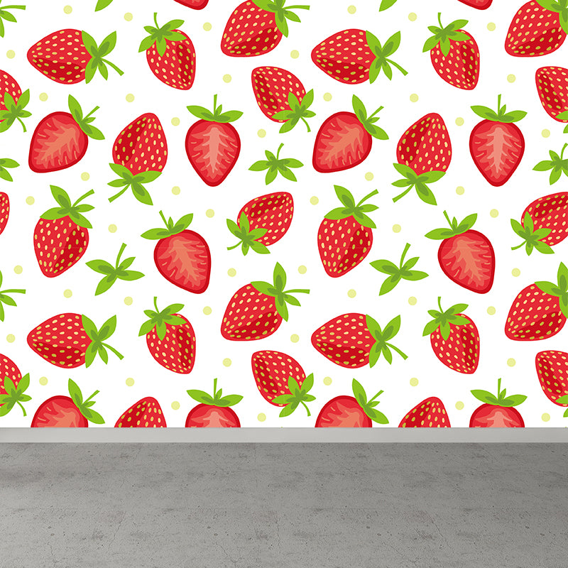 Large Ripe Strawberries Mural Wallpaper Modern Fresh Fruits Wall Covering in Red Clearhalo 'Wall Decor' 'Wall Mural' 1619148