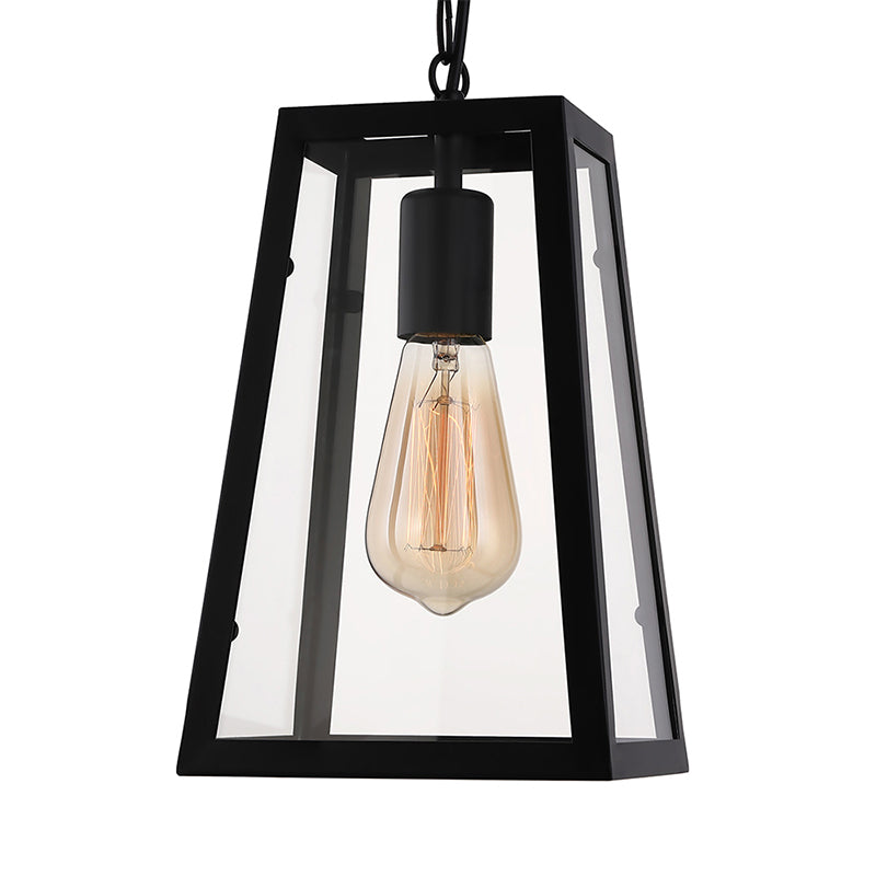Industrial Trapezoid Pendant Lighting 1 Light Clear Glass Hanging Light Fixture in Black, 7" /12" Wide Clearhalo 'Ceiling Lights' 'Chandeliers' 'Glass shade' 'Glass' 'Industrial Pendants' 'Industrial' 'Middle Century Pendants' 'Pendant Lights' 'Pendants' 'Tiffany' Lighting' 161915