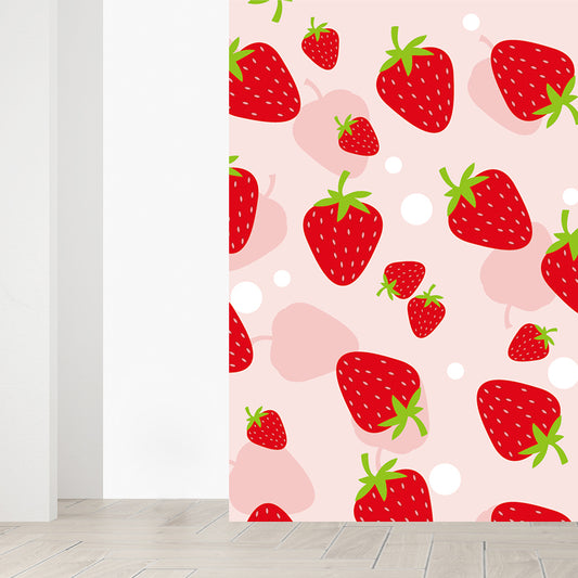 Full Size Illustration Modern Mural Wallpaper with Attractive Strawberries in Red Clearhalo 'Wall Decor' 'Wall Mural' 1619152
