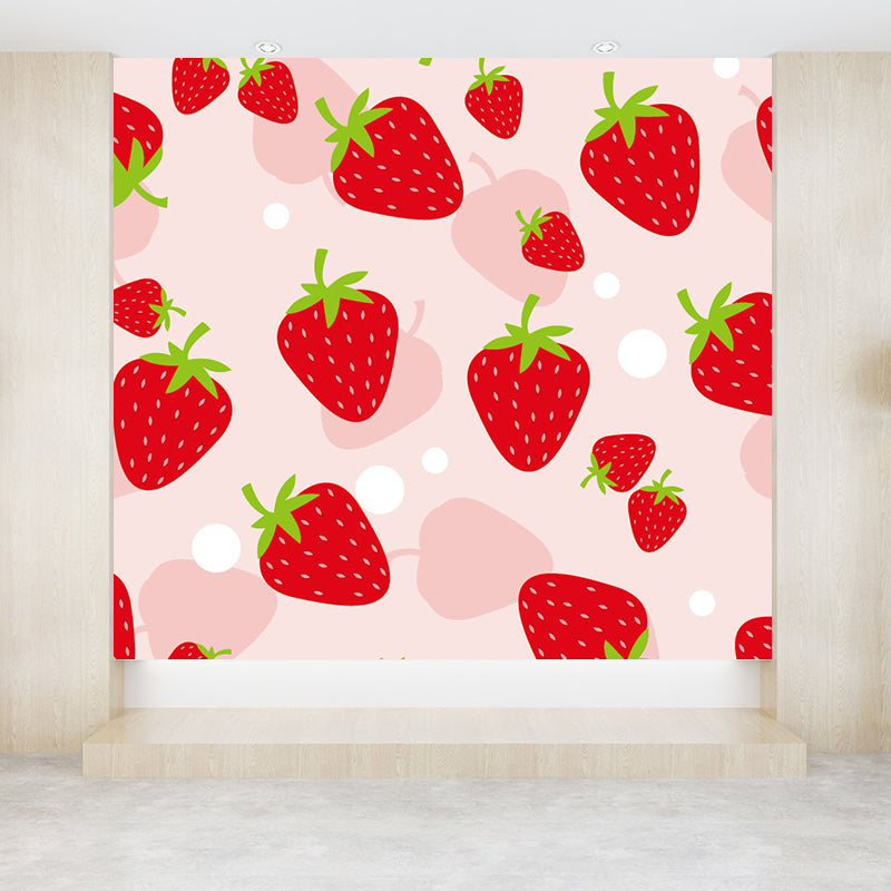 Full Size Illustration Modern Mural Wallpaper with Attractive Strawberries in Red Clearhalo 'Wall Decor' 'Wall Mural' 1619153