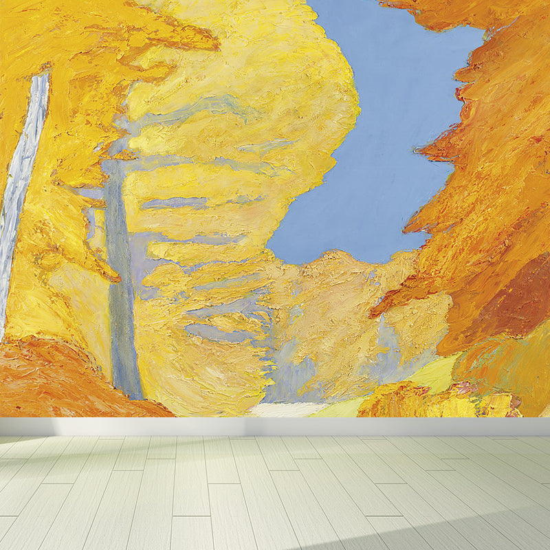 Fall Forest and Path Mural Modern Art Non-Woven Material Wall Covering in Yellow Clearhalo 'Wall Decor' 'Wall Mural' 1619162