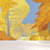Fall Forest and Path Mural Modern Art Non-Woven Material Wall Covering in Yellow Clearhalo 'Wall Decor' 'Wall Mural' 1619163