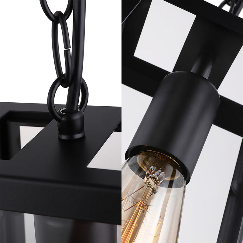 Industrial Trapezoid Pendant Lighting 1 Light Clear Glass Hanging Light Fixture in Black, 7" /12" Wide Clearhalo 'Ceiling Lights' 'Chandeliers' 'Glass shade' 'Glass' 'Industrial Pendants' 'Industrial' 'Middle Century Pendants' 'Pendant Lights' 'Pendants' 'Tiffany' Lighting' 161917