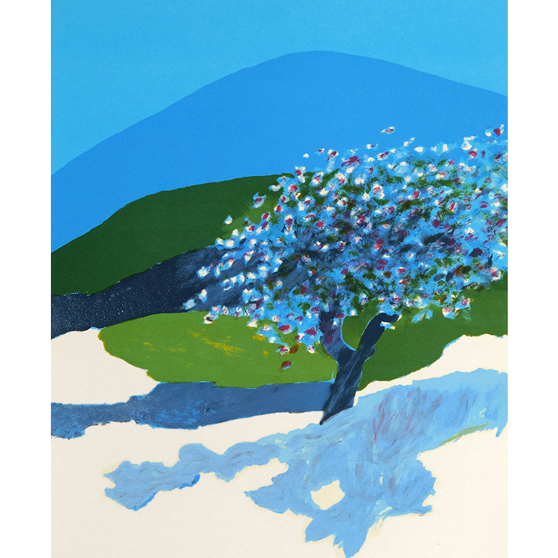 Modern Aesthetics Girls Mural Wallpaper Mountains and Flowers Blue Wall Covering Clearhalo 'Wall Decor' 'Wall Mural' 1619184