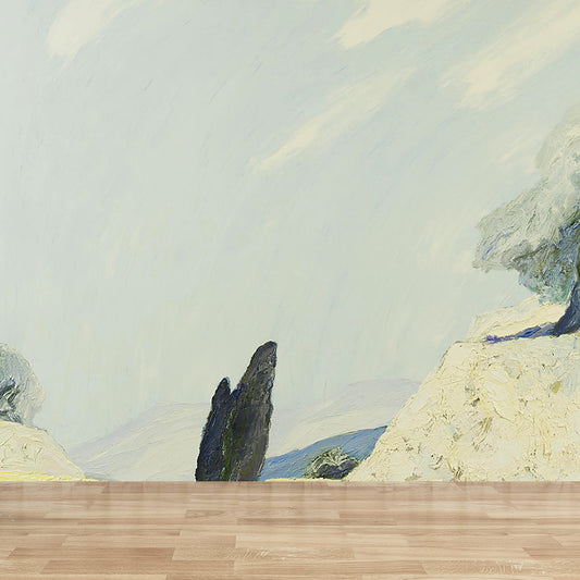 Modern Art Hills Trail Mural Wallpaper for Boys Bedroom Full Size Wall Covering in Gray Yellow Clearhalo 'Wall Decor' 'Wall Mural' 1619187