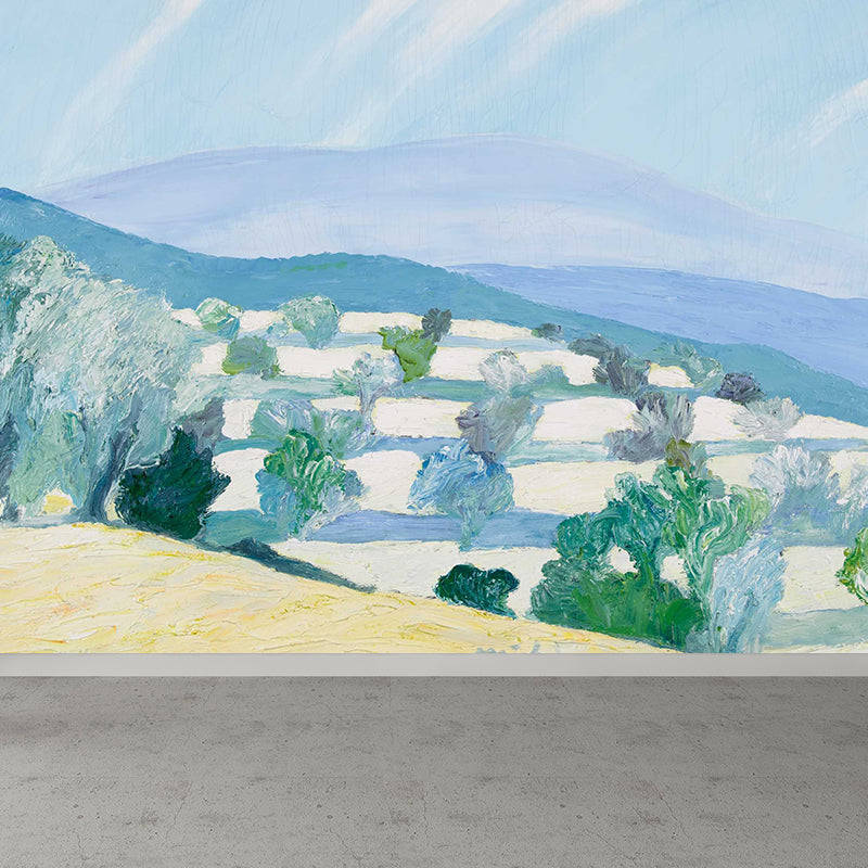 Contemporary Art Meadow Mural Non-Woven Texture Stain-Proof Blue Wall Decor for Boys Room Blue Clearhalo 'Wall Decor' 'Wall Mural' 1619196