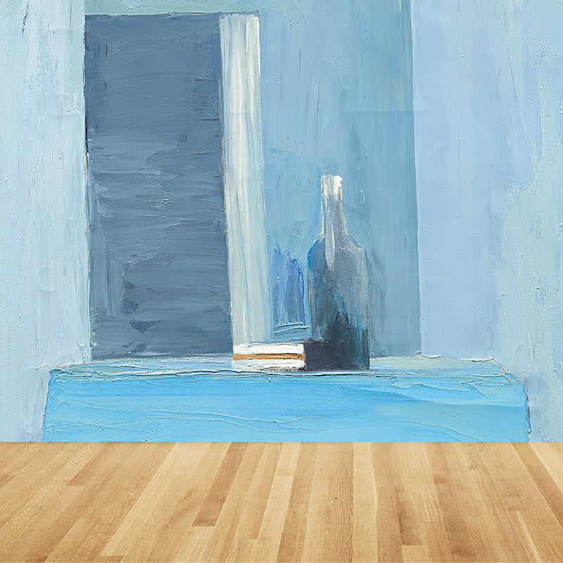 Blue Wine Bottle Mural Decal Painting Contemporary Artistic Stain-Proof Wall Decor for Playroom Clearhalo 'Wall Decor' 'Wall Mural' 1619208