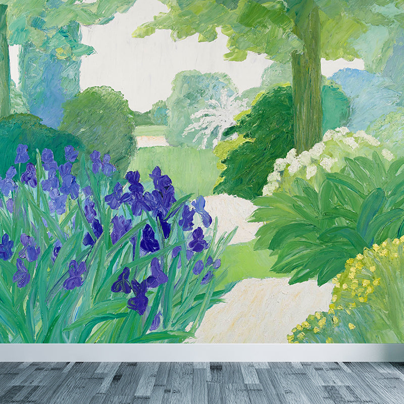 Green Flowering Shrubs Mural Decal Stain-Proofing Wall Covering for Girls Bedroom Green Clearhalo 'Wall Decor' 'Wall Mural' 1619211