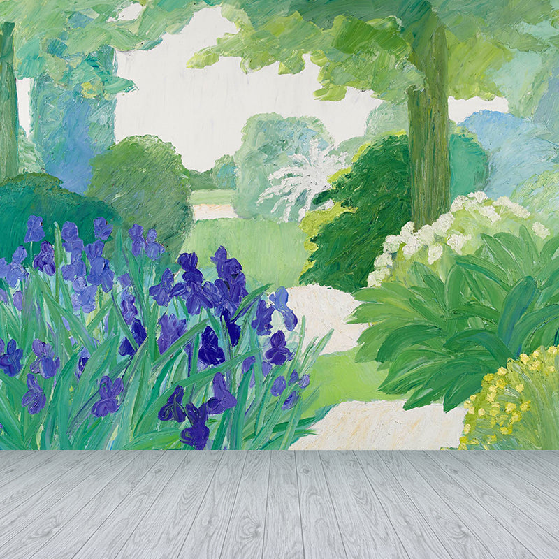 Green Flowering Shrubs Mural Decal Stain-Proofing Wall Covering for Girls Bedroom Clearhalo 'Wall Decor' 'Wall Mural' 1619213