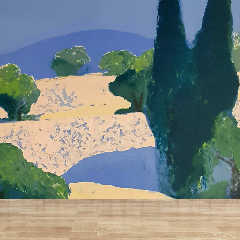 Stain-Proof Hills and Trees Mural Contemporary Art Non-Woven Wall Decor, Personalize Green Clearhalo 'Wall Decor' 'Wall Mural' 1619226