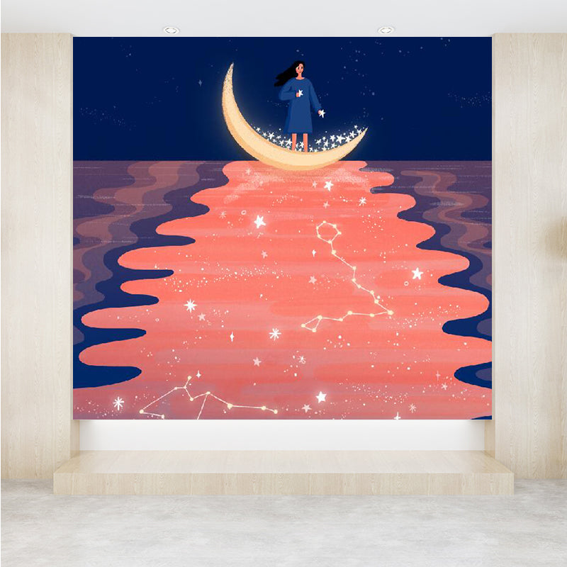 Mysterious Moon and Space Mural Wallpaper Contemporary Non-Woven Cloth Wall Covering Clearhalo 'Wall Decor' 'Wall Mural' 1619232