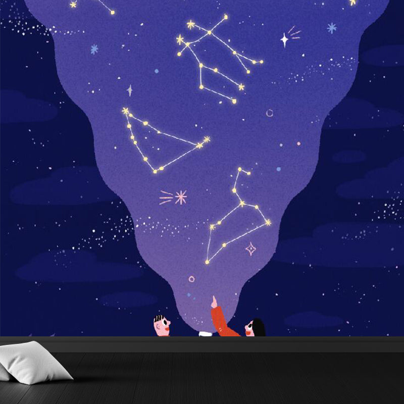 Modern Starry Night Scene Mural Wallpaper Purple Astronomical Landscape Wall Covering Purple Clearhalo 'Wall Decor' 'Wall Mural' 1619241