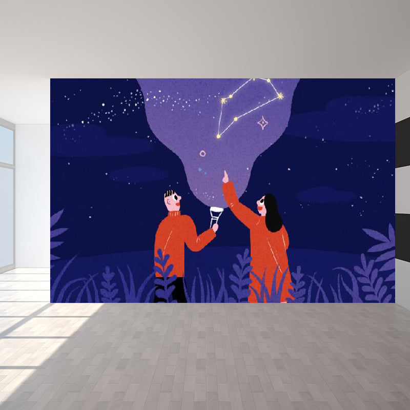 Modern Starry Night Scene Mural Wallpaper Purple Astronomical Landscape Wall Covering Clearhalo 'Wall Decor' 'Wall Mural' 1619242