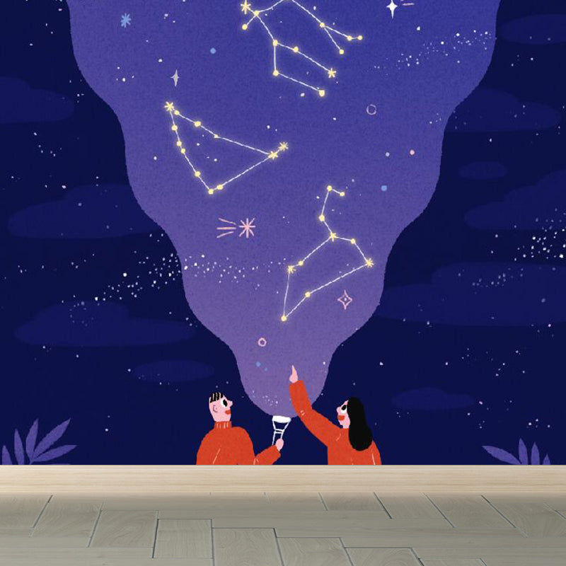 Modern Starry Night Scene Mural Wallpaper Purple Astronomical Landscape Wall Covering Clearhalo 'Wall Decor' 'Wall Mural' 1619243