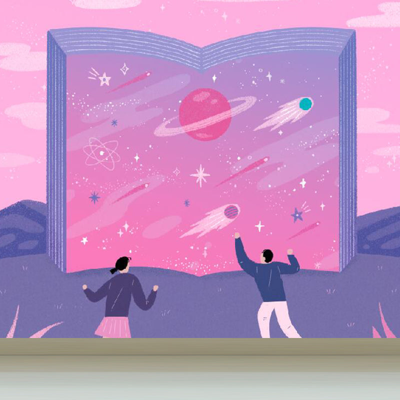 Modern Starry Night Mural Wallpaper for Boys Bedroom Full Size Wall Covering in Pink Clearhalo 'Wall Decor' 'Wall Mural' 1619252