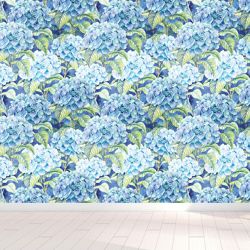Extra Large Tropical Mural Wallpaper in Blue Flower Pattern Wall Decor, Custom Printed Blue Clearhalo 'Wall Decor' 'Wall Mural' 1619271