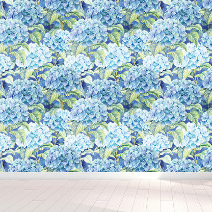 Extra Large Tropical Mural Wallpaper in Blue Flower Pattern Wall Decor, Custom Printed Blue Clearhalo 'Wall Decor' 'Wall Mural' 1619271