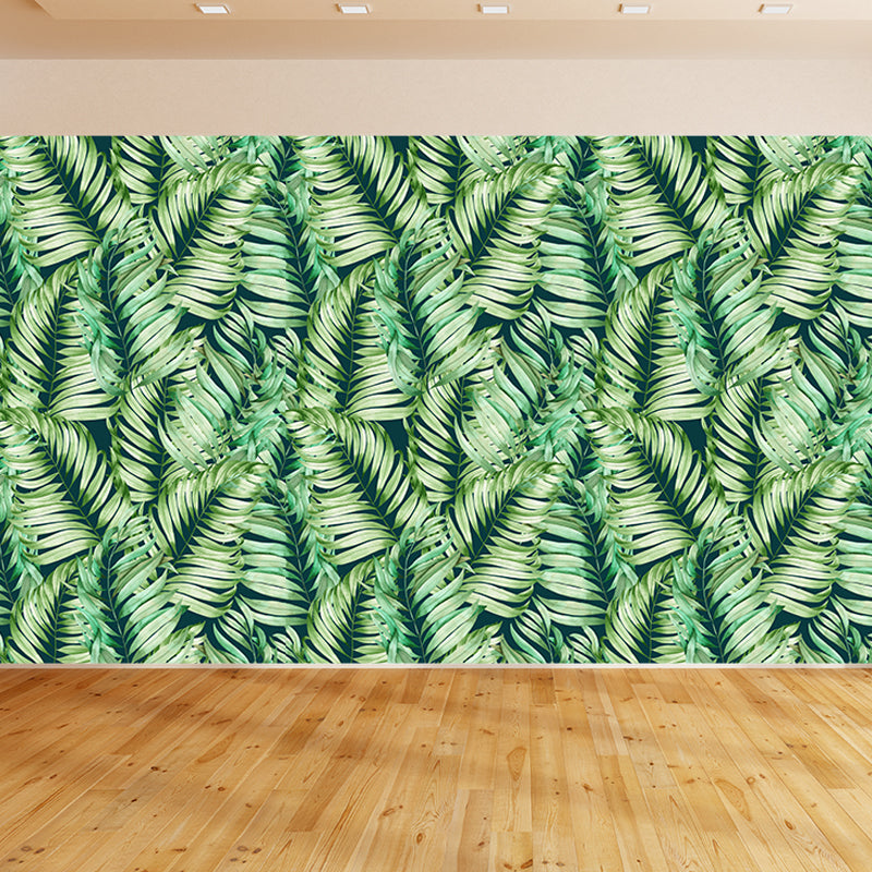 Green Leaves Pattern Mural Wallpaper Stain Resistant Tropical Dining Room Wall Covering Green Clearhalo 'Wall Decor' 'Wall Mural' 1619276