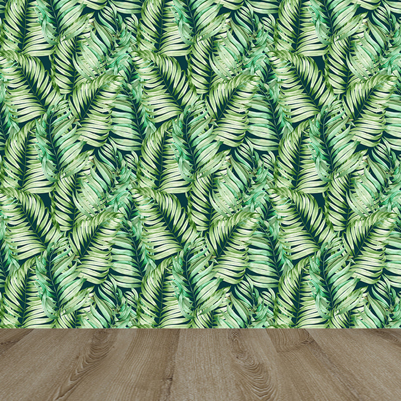 Green Leaves Pattern Mural Wallpaper Stain Resistant Tropical Dining Room Wall Covering Clearhalo 'Wall Decor' 'Wall Mural' 1619278