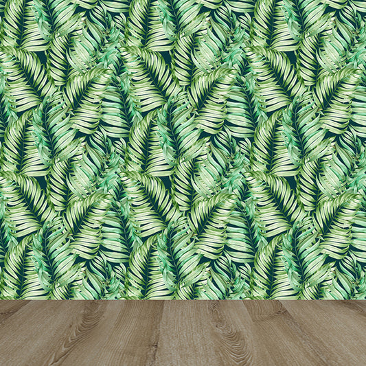 Green Leaves Pattern Mural Wallpaper Stain Resistant Tropical Dining Room Wall Covering Clearhalo 'Wall Decor' 'Wall Mural' 1619278