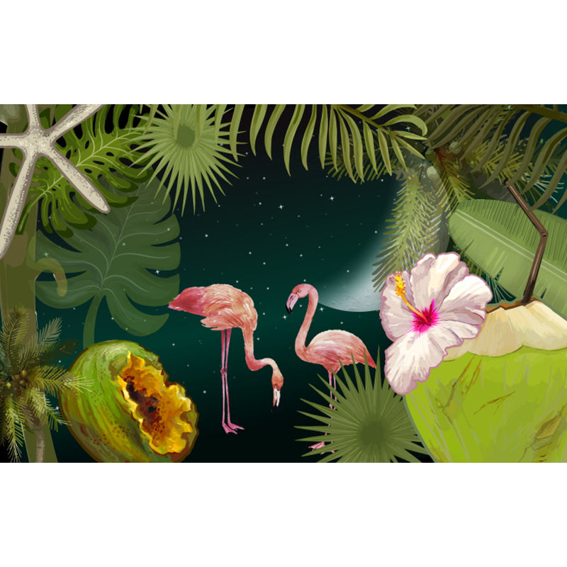 Flamingo Twins and Trees Mural Wallpaper Tropical Non-Woven Material Wall Covering Clearhalo 'Wall Decor' 'Wall Mural' 1619284