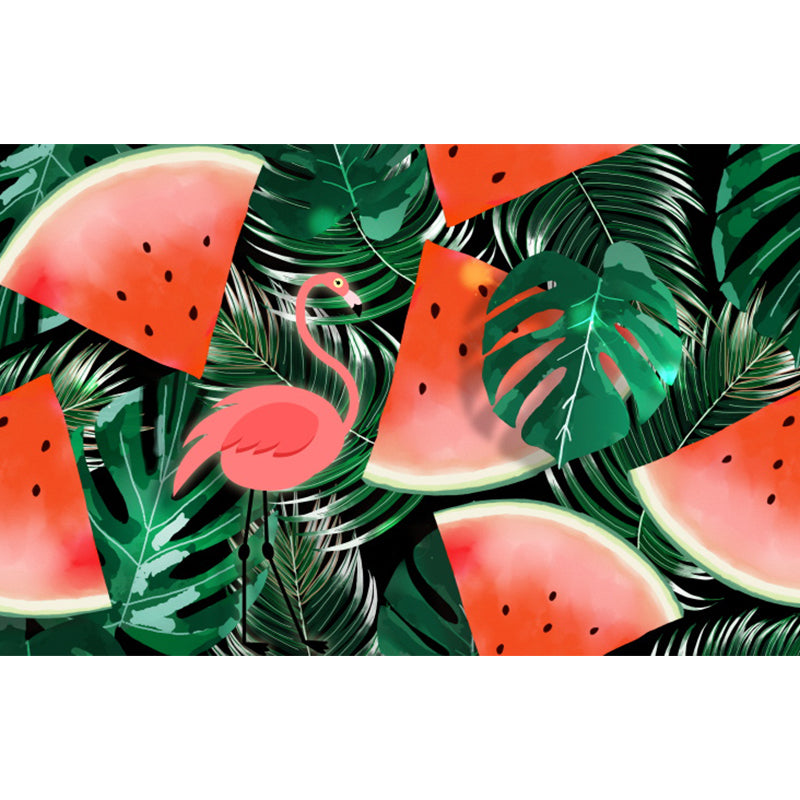 Red Flamingo and Leaves Mural Decal for Decoration Tropical Living Room Wall Art Clearhalo 'Wall Decor' 'Wall Mural' 1619314