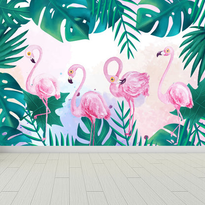 Stain Resistant Flamingos Wall Mural Non-Woven Tropical Wall Decor for Girls Room Pink Clearhalo 'Wall Decor' 'Wall Mural' 1619316