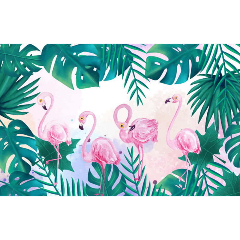 Stain Resistant Flamingos Wall Mural Non-Woven Tropical Wall Decor for Girls Room Clearhalo 'Wall Decor' 'Wall Mural' 1619319