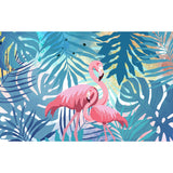 Illustration Flamingos and Leaves Mural for Living Room, Blue, Custom Size Available Clearhalo 'Wall Decor' 'Wall Mural' 1619324